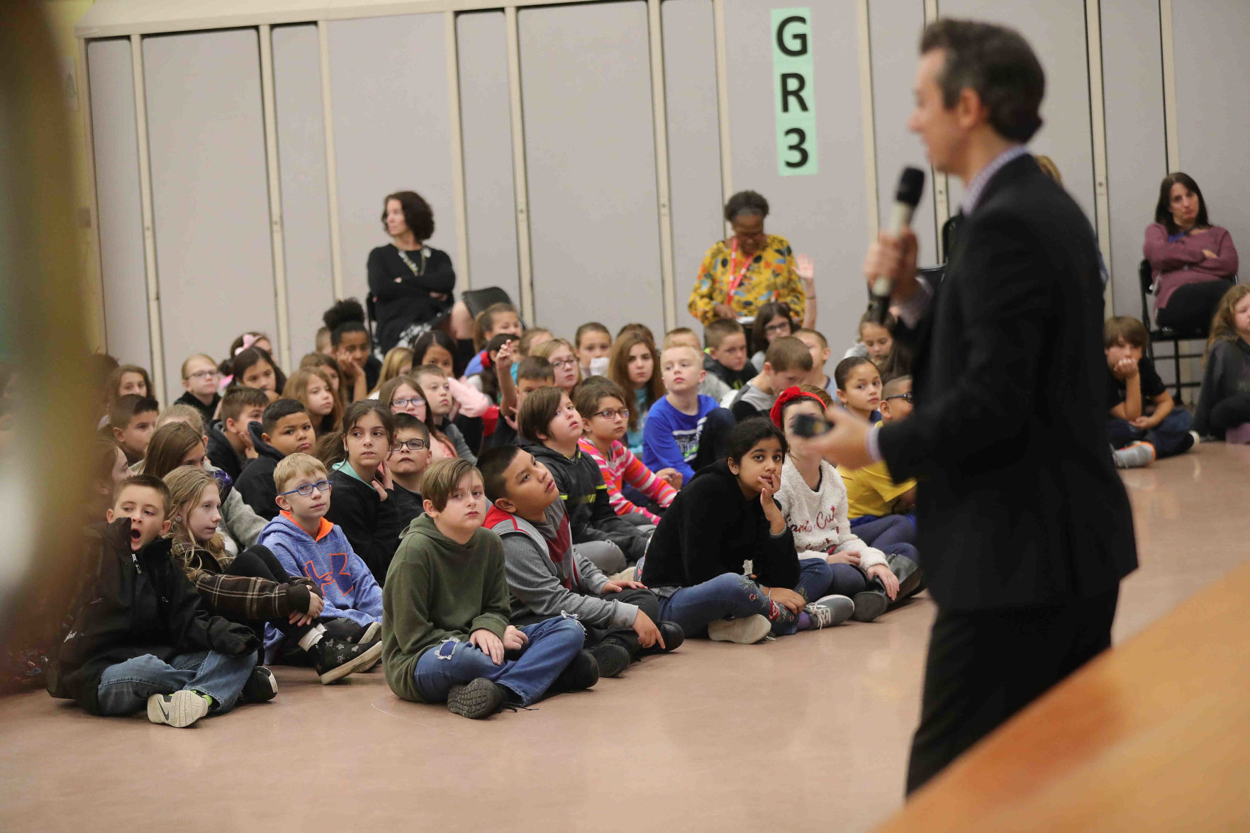 Meteorologist Joe Martucci at Frog Pond Elementary School